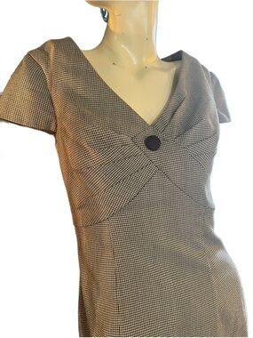 Unique Vintage Retro Houndstooth V-Neck y2k era wiggle Dress